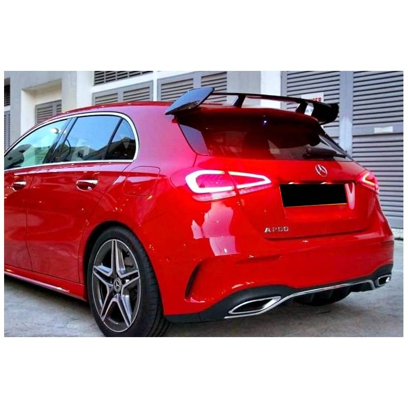 Diffuseur Arrière + Embouts échappement Pour Mercedes Classe A W177 (AMG Look A45) – Noir Brillant ABS + Acier Inox, Compatible à Partir De 03/2018