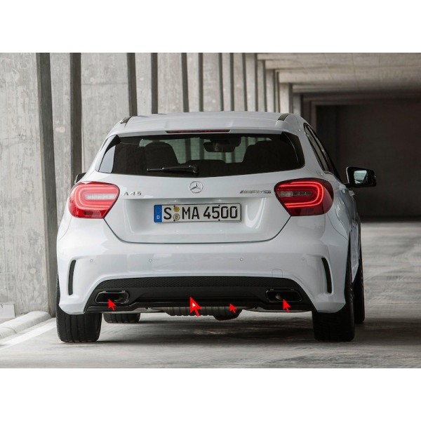 Diffuseur de pare-chocs arrière + embouts échappements A45 AMG pour Mercedes Classe A (W176) Pack AMG