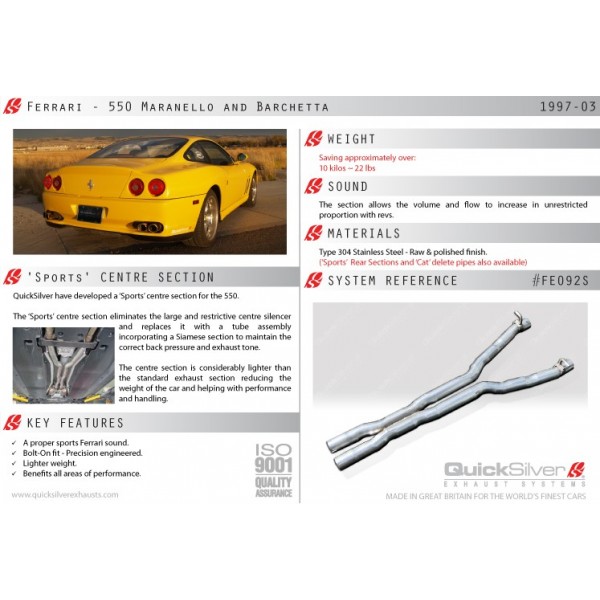 Echappement QUICKSILVER Ferrari 550 (1997-2003)-Intermédiaire Echappement QUICKSILVER Ferrari 550 (1997-2003)-Intermédiaire