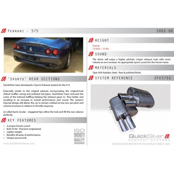 Echappement QUICKSILVER Ferrari 575 (2002-2006) -Silencieux Sport Echappement QUICKSILVER Ferrari 575 (2002-2006) -Silencieux Sport