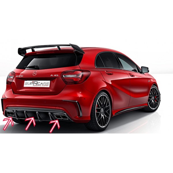 Diffuseur de pare-chocs arrière + embouts échappements A45 AMG pour Mercedes Classe A (W176) Pack AMG (06/2015-)