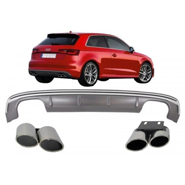 Diffuseur + Embouts look S3 8V pour Audi A3 8V Coupé & SportBack (2012-2015)(Non S-LIne)